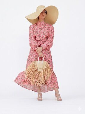 Zara Rose Floral Linen Blend Midi Maxi Dress Size XS Like New